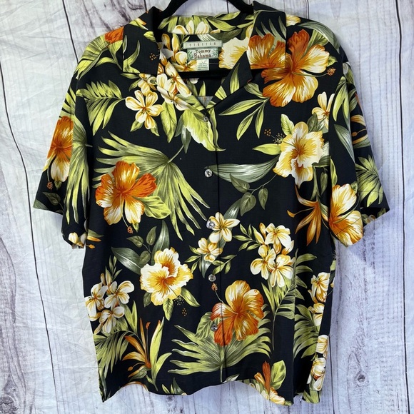Tommy Bahama Stretch Silk Hawaiian Mens Polo Top Large - Picture 1 of 5